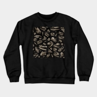 Dinosaur skull sketch tiled pattern black natural Crewneck Sweatshirt